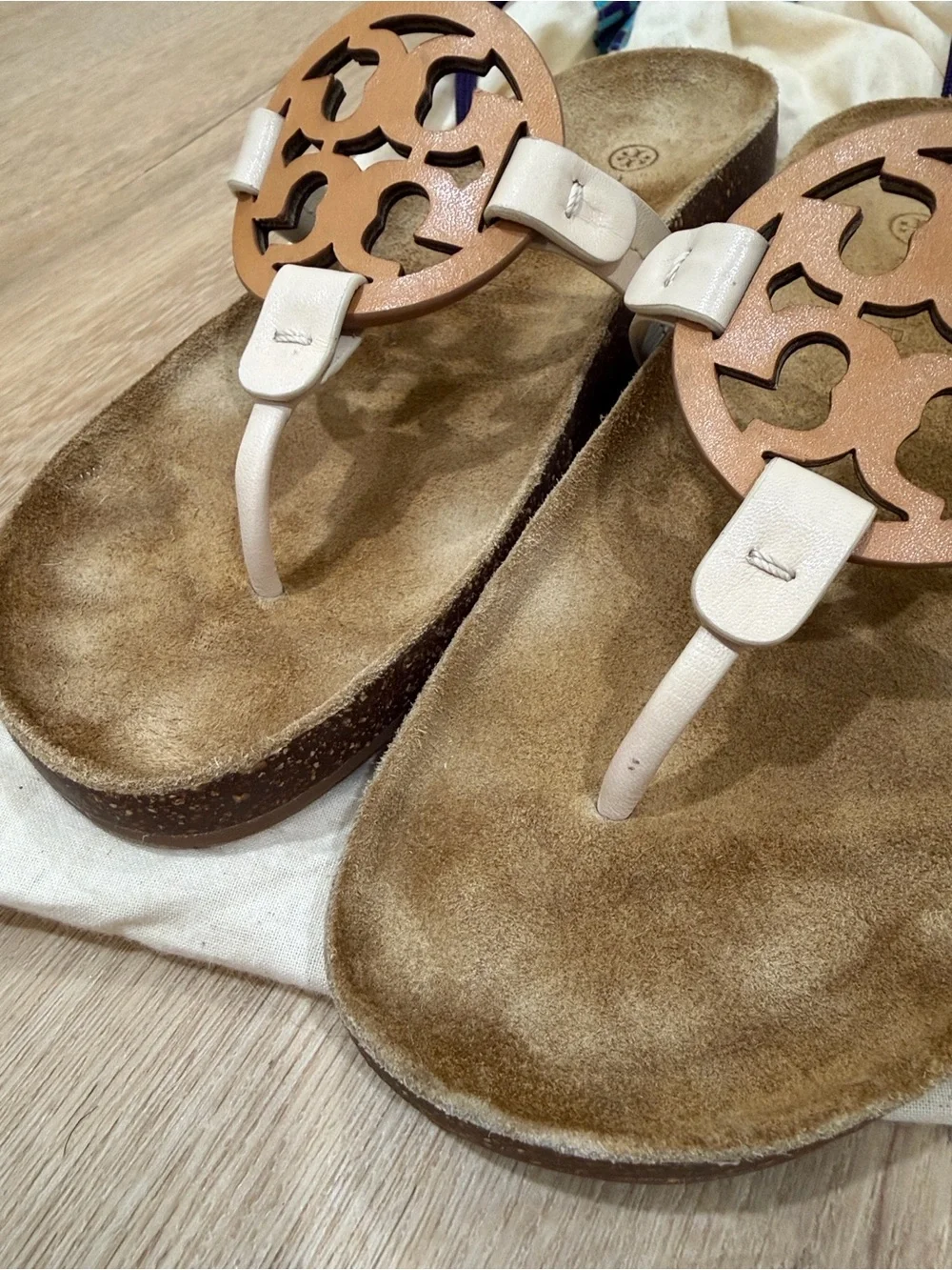 Authentic Tory Burch Miller Cloud Leather Sandal- Cream/Caramel